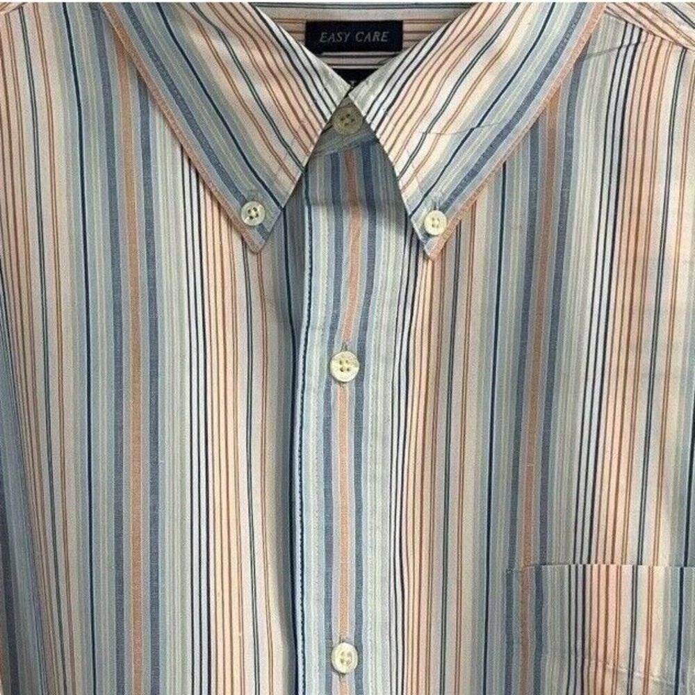 Chaps Easy Care Men's Long Sleeve Blue Orange Striped XL